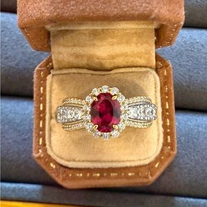 925 Sterling Silver 1.5 Carat Ruby Lab Grown Diamond Ring
